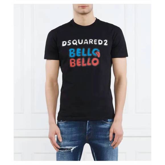 NEW DSQUARED2 bello bello short sleeve graphic t-shirt in black